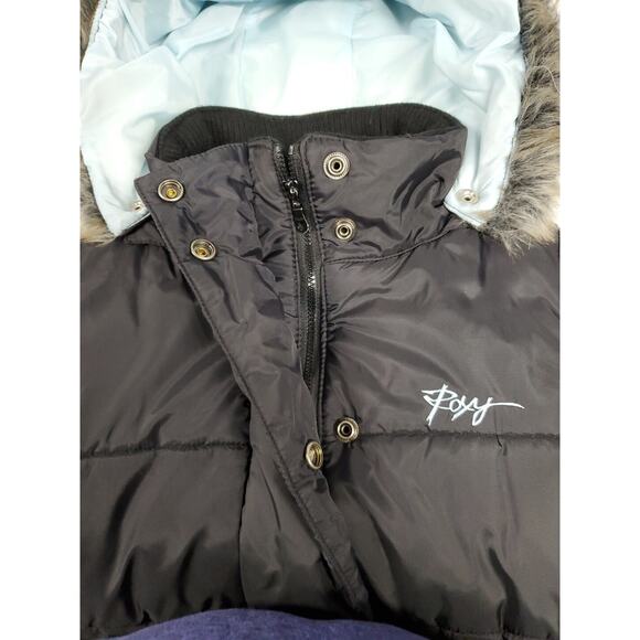 ROXY Womens Hooded PUFFER VEST Black Removable Fur Trimmed Hood Size Large - Picture 7 of 14